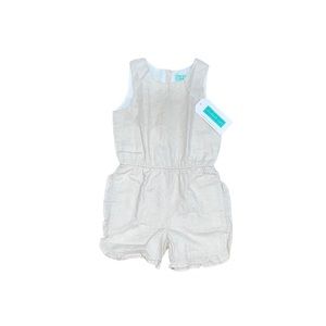 Elizabeth Cate | Cream Heather Lined Linen Romper with Gold Buttons